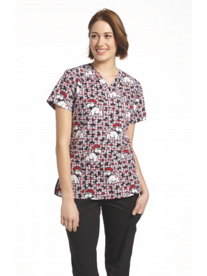 TOP 734 CUELLO V ESTAMPADO PLAID PUPS WHITE CROSS