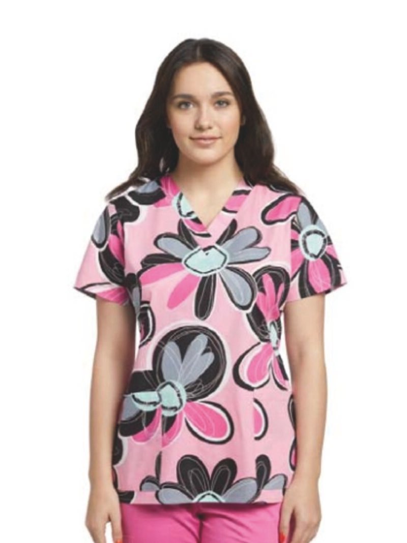 TOP 617 CUELLO V ESTAMPADO PLAYFUL PETALS WHITE CROSS