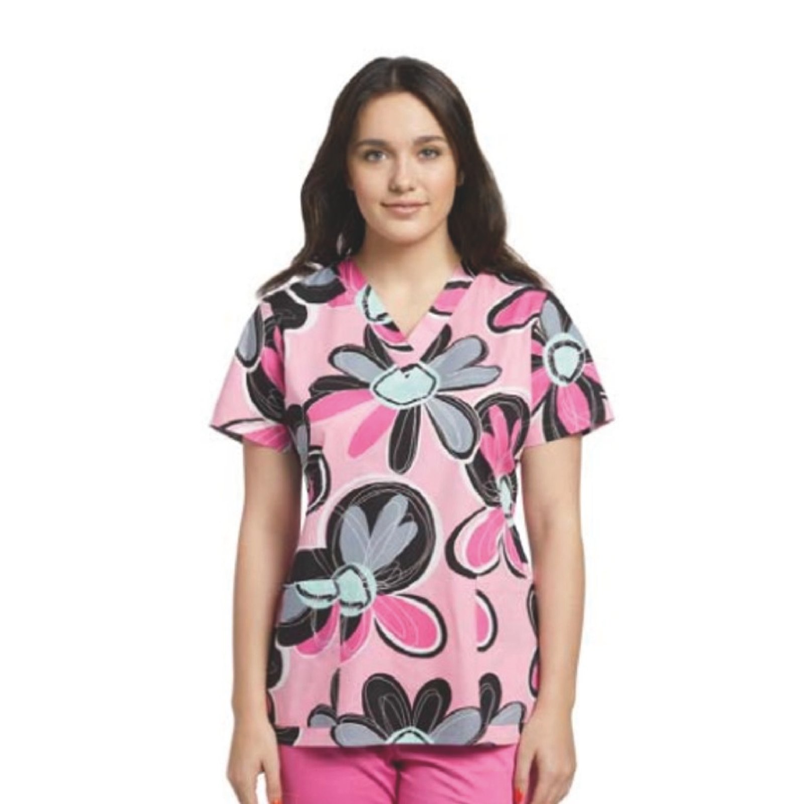 TOP 617 CUELLO V ESTAMPADO PLAYFUL PETALS WHITE CROSS