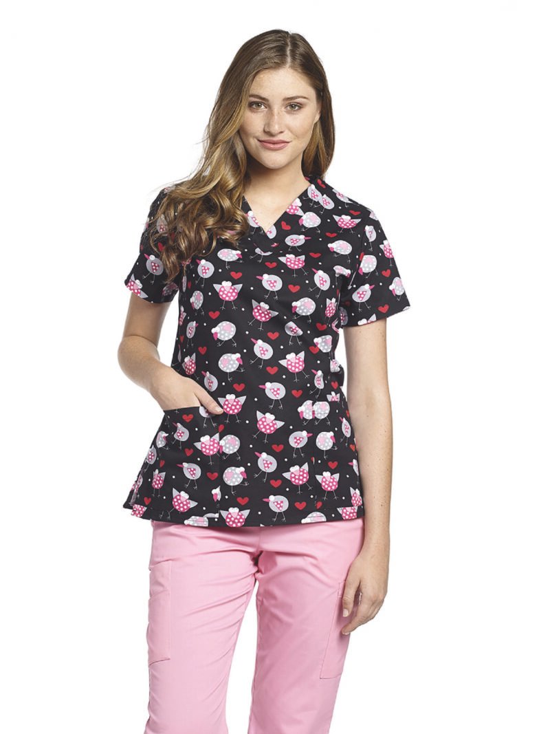 TOP 617 CUELLO V ESTAMPADO CUTE BIRD WHITE CROSS