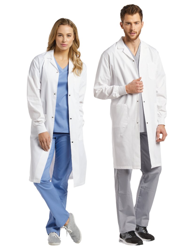 DELANTAL MÉDICO 2068 UNISEX BLANCO CON BOTONES WHITE CROSS