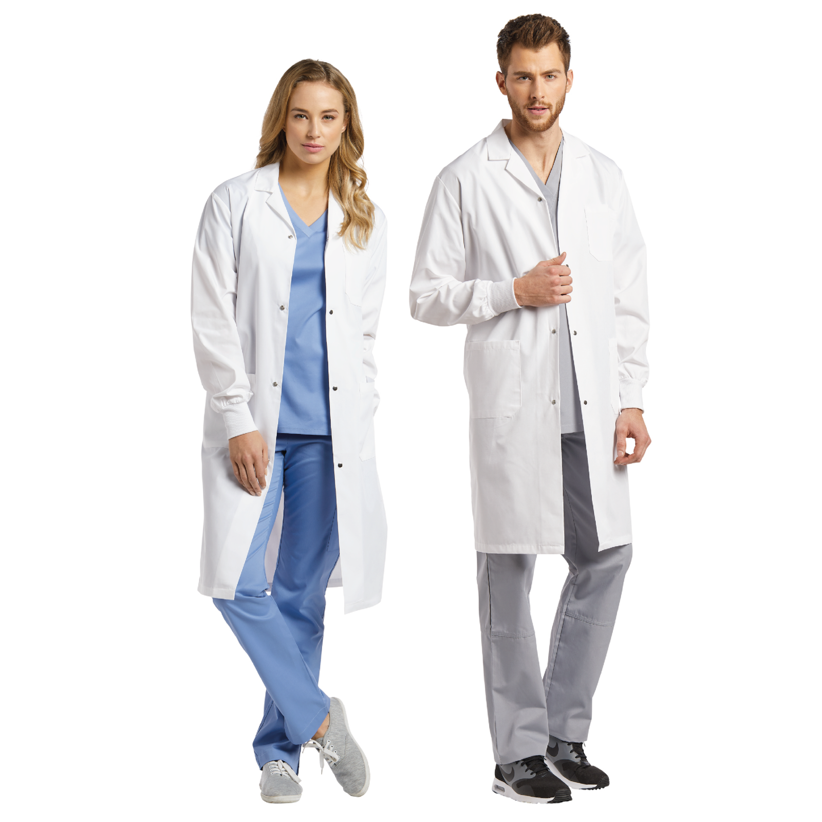 DELANTAL MÉDICO 2068 UNISEX BLANCO CON BOTONES WHITE CROSS