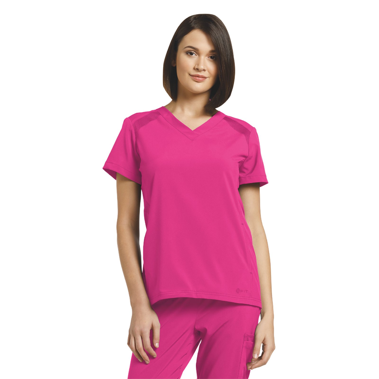 TOP FIT 746 CUELLO V ROSA FUCSIA WHITE CROSS - Imagen 2