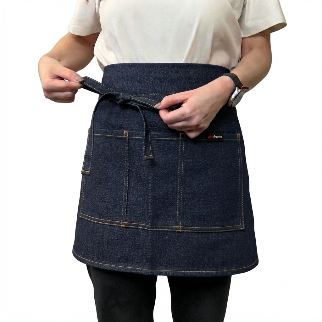 MANDIL RECTO CON MULTIBOLSILLO CORTO DENIM AZUL